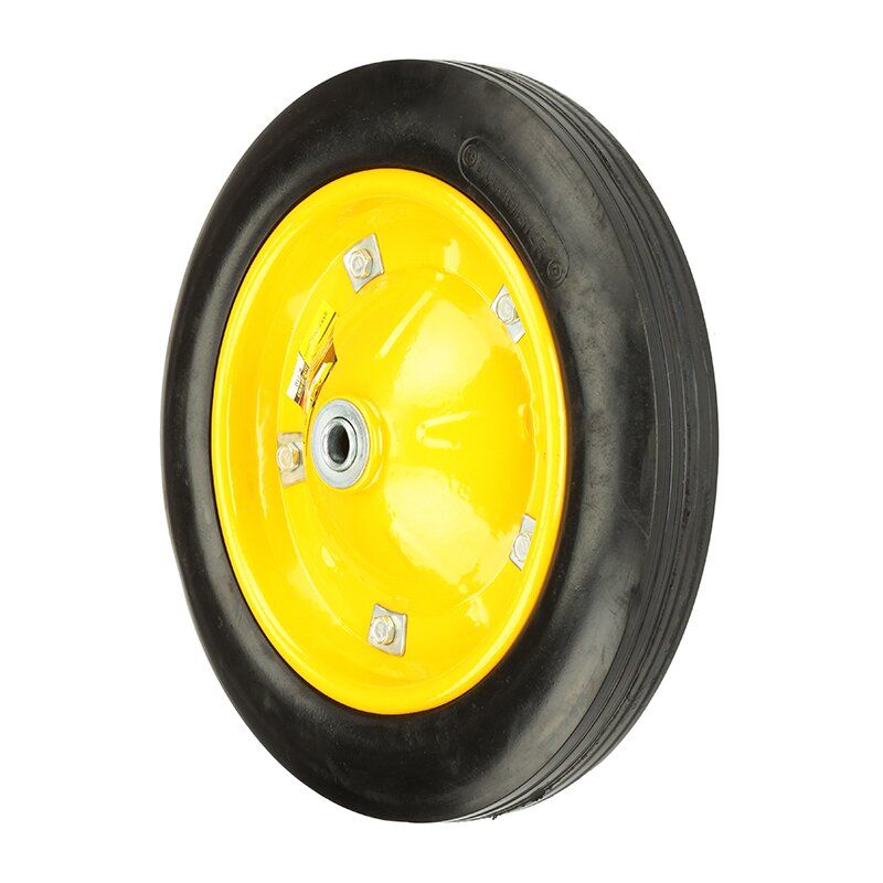 Колесо BudMonster литое 3.0х8" с дополнительным креплением, о/d=16мм, черное, диск желтый, втулка 90мм (01-044)