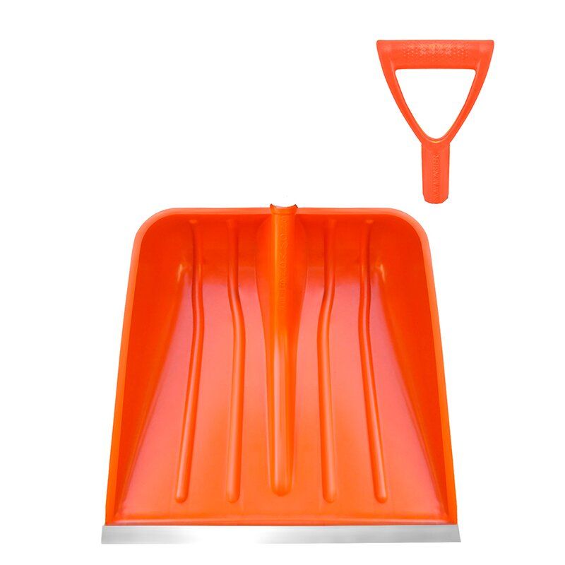 Лопата снігоприбиральна в зборі BudMonster Profi пластикова 400х400 мм, з алюмінієвим наконечником і ручкою, помаранчева