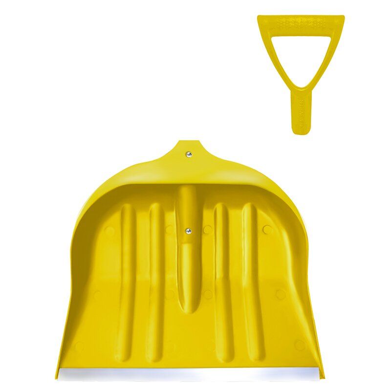 Лопата снегоуборочная BudMonster пластиковая 495х520 мм, с алюминиевым наконечником и ручкой, желтая