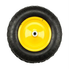 Колесо BudMonster пневмо 4.0х8 ", о/d = 16мм, чорне, диск жовтий, d = 38см, втулка 105мм (01-057)