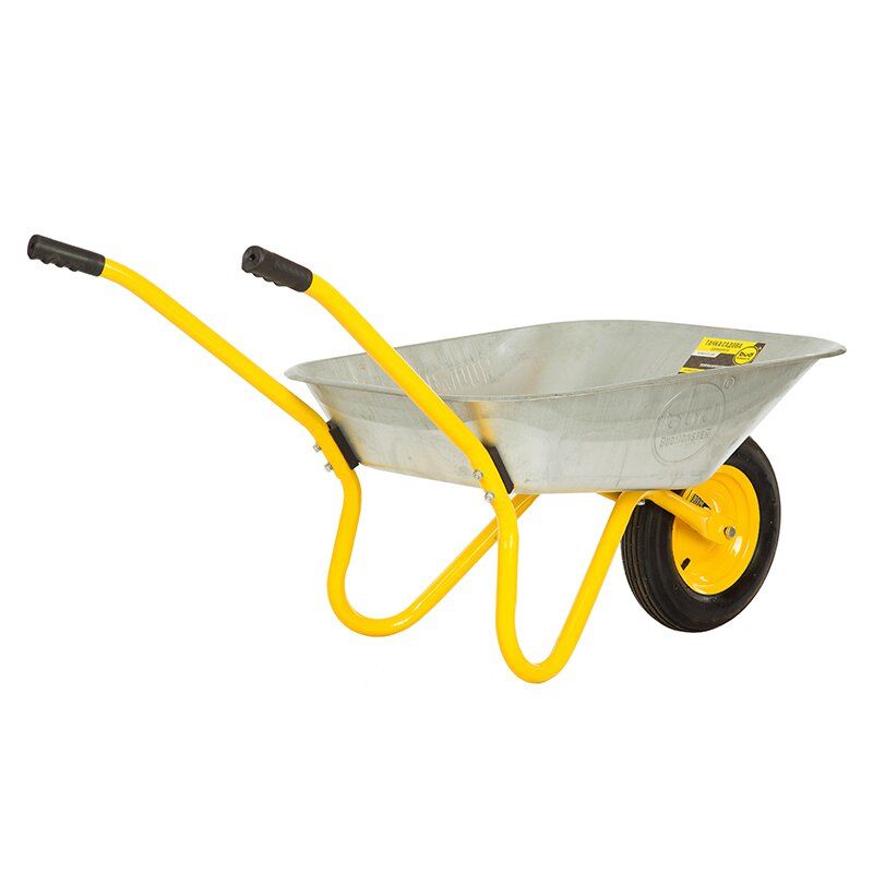 Тачка BudMonster садова 1-колісна, 70 л, г/п 130 кг, оцинк., рама жовта, пневмоколесо 3.5х8'' (01-009/2)