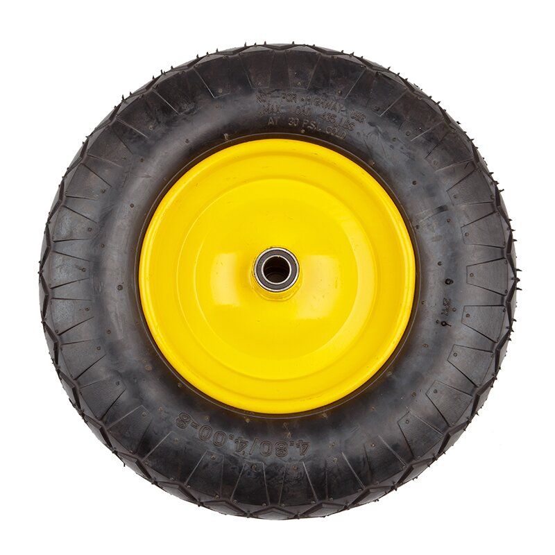 Колесо BudMonster пневмо усиленное, карбон 4х8", о/d=20мм, втулка 90 мм, черное, диск желтый, (01-049/1)
