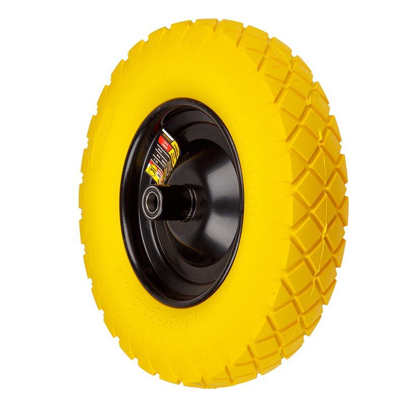 Колесо BudMonster Strong полиуретановое 4.0х8", о/d=20мм, втулка 130 мм, желтое, диск черный, (01-058/2)