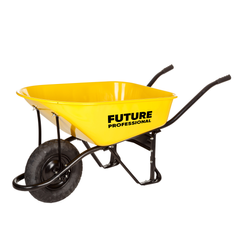 Тачка будівельна BudMonster Wheelbarrow Strong 1-колісна, 100 л, 250 кг, жовтий кузов, чорна рама суцільна, пневмоколесо 4х8'', кузов 1.0 мм, (WB7402)