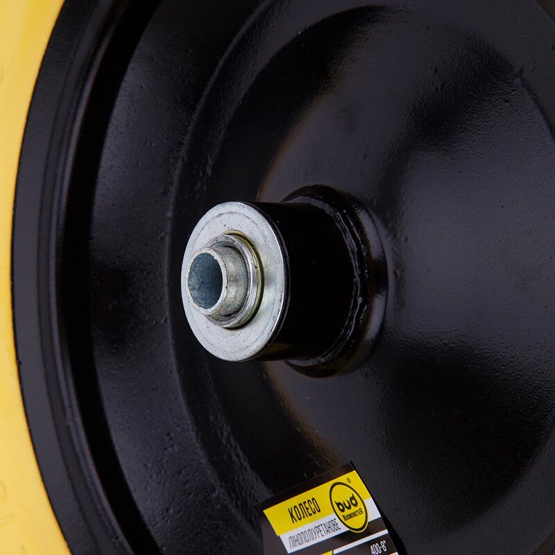 Колесо BudMonster полиуретан 4х8", желтый, диск черный, о/d=16 мм, втулка 105 мм (01-021)