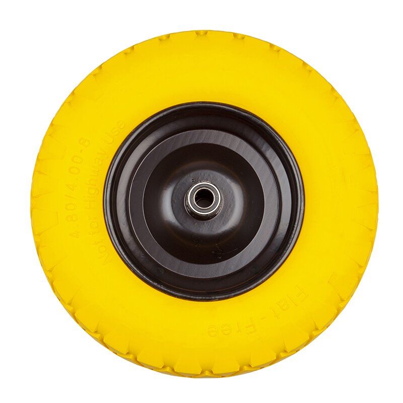 Колесо BudMonster усиленное полиуретановое 4.0х8", о/d=20мм, втулка 130 мм, желтое, диск черный, (01-058/1)