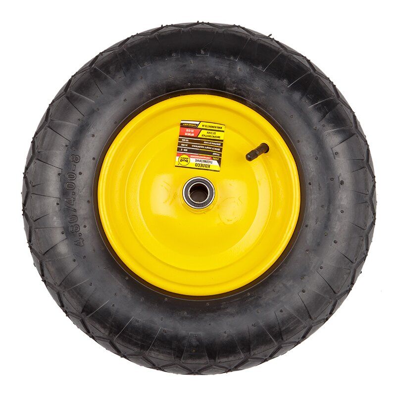 Колесо BudMonster Strong пневмо 4.0х8", о/d=20мм, втулка 90 мм, чорне, диск жовтий, (01-049/2)