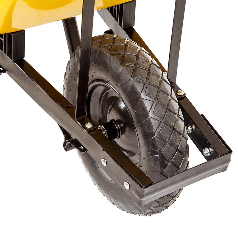 Тачка строительная BudMonster Wheelbarrow Strong 1-колесная, 100 л, 250 кг, желтый кузов, черная рама, пневмоколесо 4х8'', кузов 1.0 мм, (WB8602)