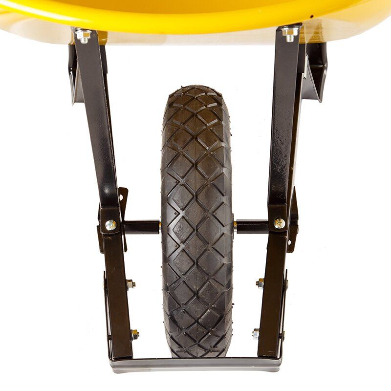 Тачка будівельна BudMonster Wheelbarrow Strong 1-колісна, 100 л, 250 кг, жовтий кузов, чорна рама, пневмоколесо 4х8 '', кузов 1.0 мм, (WB8602)